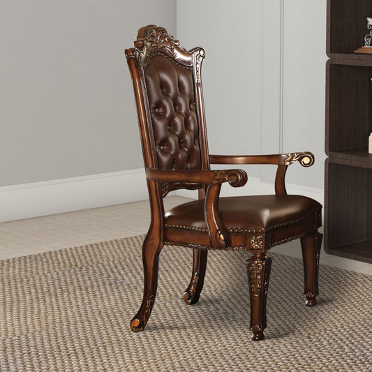 Leather Upholstered Arm Chair in Cherry Brown