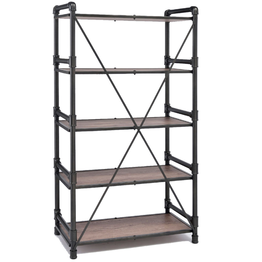 Industrial Looking Bookshelf Rustic Oak & Black By Casagear Home AMF-92220