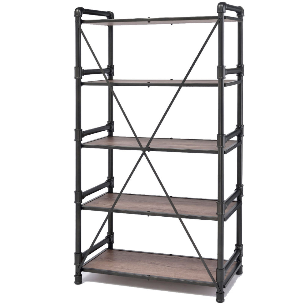 Industrial Looking Bookshelf Rustic Oak & Black By Casagear Home AMF-92220