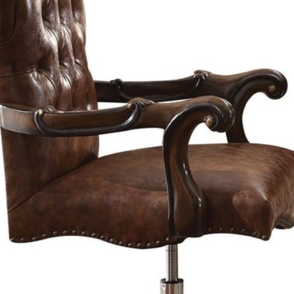 Faux Leather Upholstered Wooden Executive Chair With Swivel Cherry Oak Brown AMF-92282