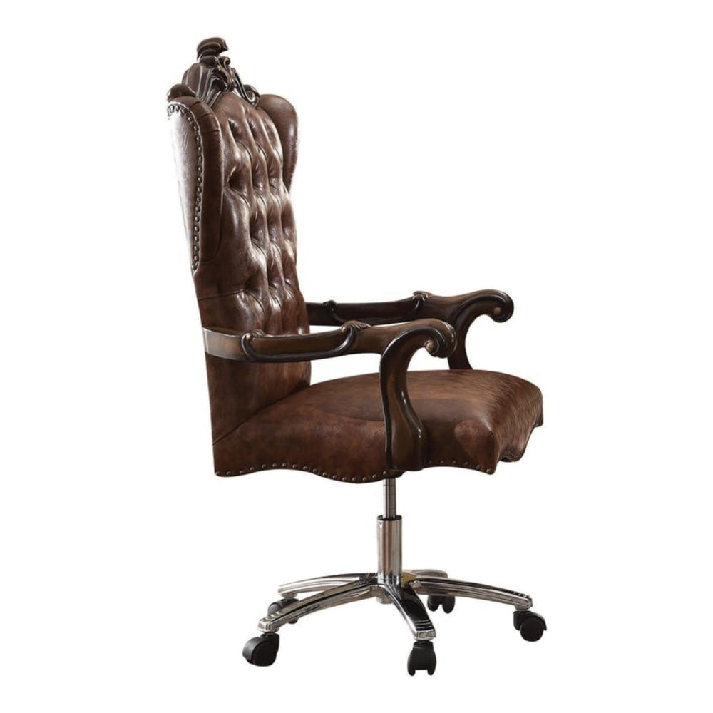 Faux Leather Upholstered Wooden Executive Chair With Swivel Cherry Oak Brown AMF-92282