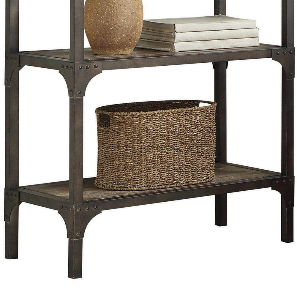 65 Inch 4 Tier Industrial Metal Bookshelf with Rivets Gray - 92327 AMF-92327