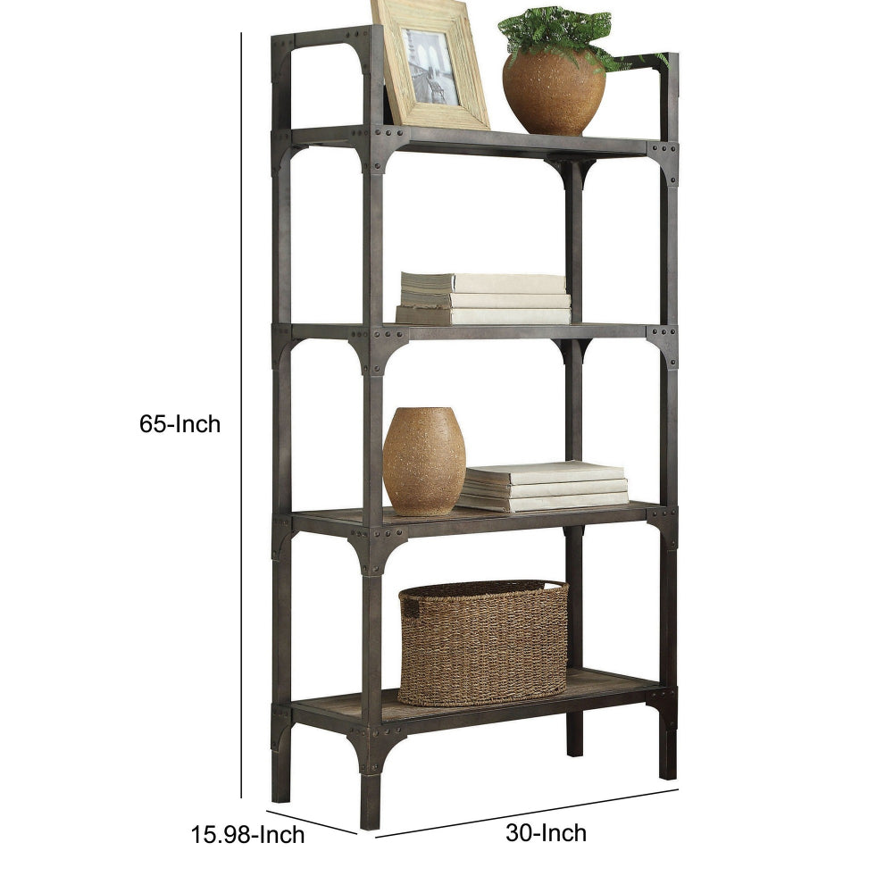 65 Inch 4 Tier Industrial Metal Bookshelf with Rivets Gray - 92327 AMF-92327