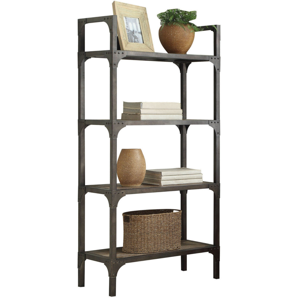 65 Inch 4 Tier Industrial Metal Bookshelf with Rivets Gray - 92327 AMF-92327