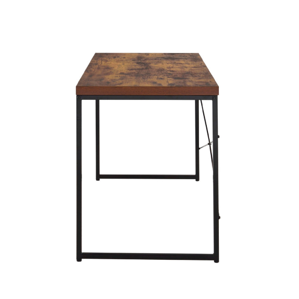 Rectangular Wooden Desk With Metal Base Weathered Oak Brown And Black AMF-92396