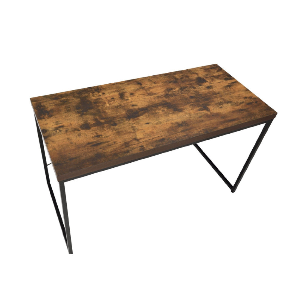 Rectangular Wooden Desk With Metal Base Weathered Oak Brown And Black AMF-92396