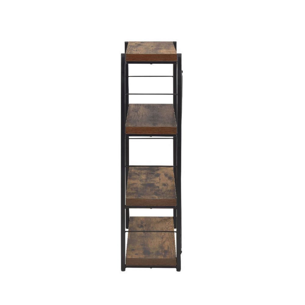 Four Tiered Metal Framed Wooden Bookshelf Weathered Oak Brown and Black - 92399 AMF-92399