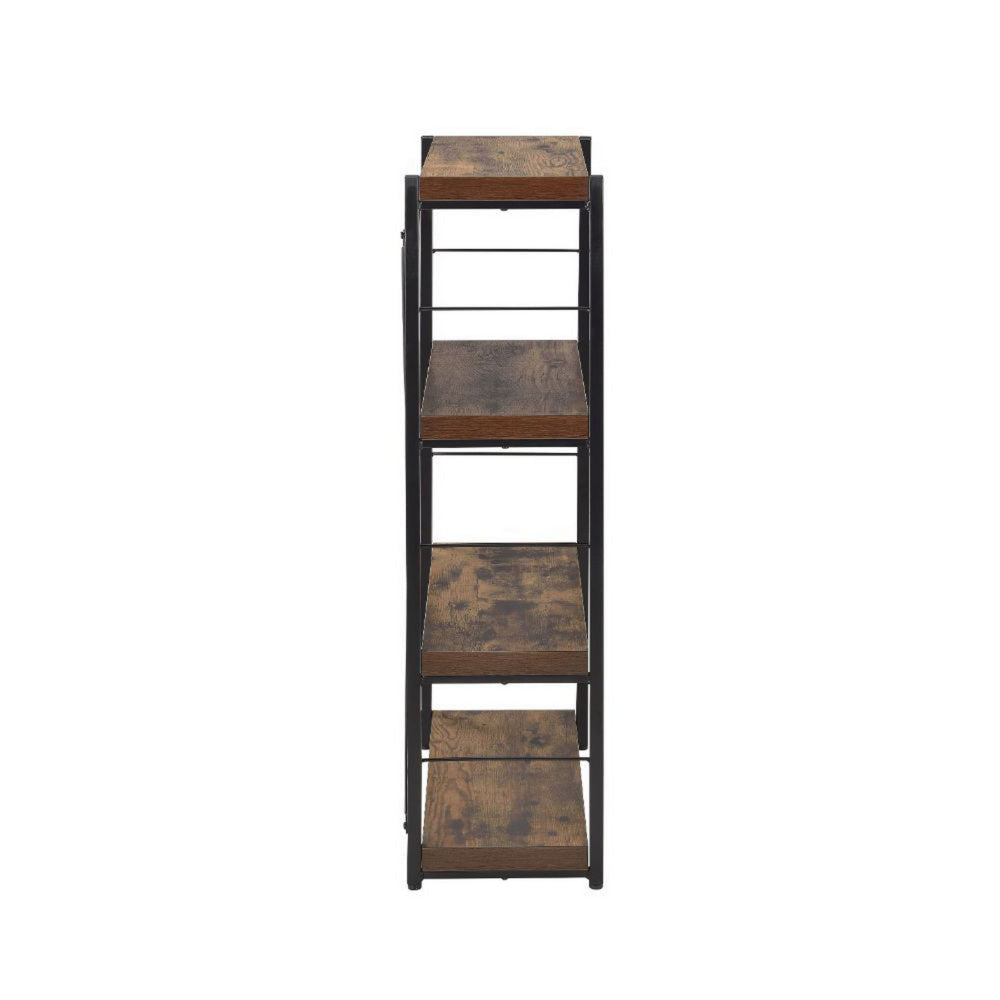 Four Tiered Metal Framed Wooden Bookshelf Weathered Oak Brown and Black - 92399 AMF-92399