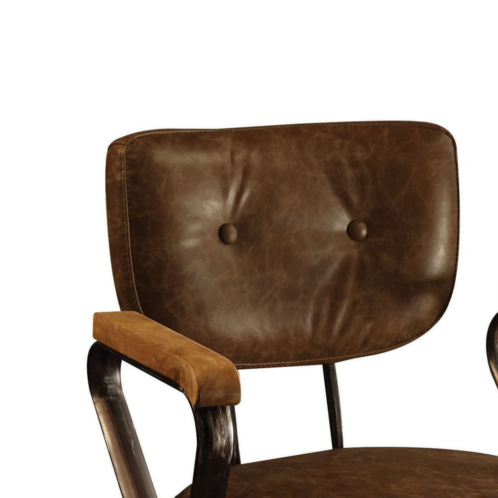 Leatherette Button Tufted Office Chair with 5 Caster Base Brown-ACME AMF-92410