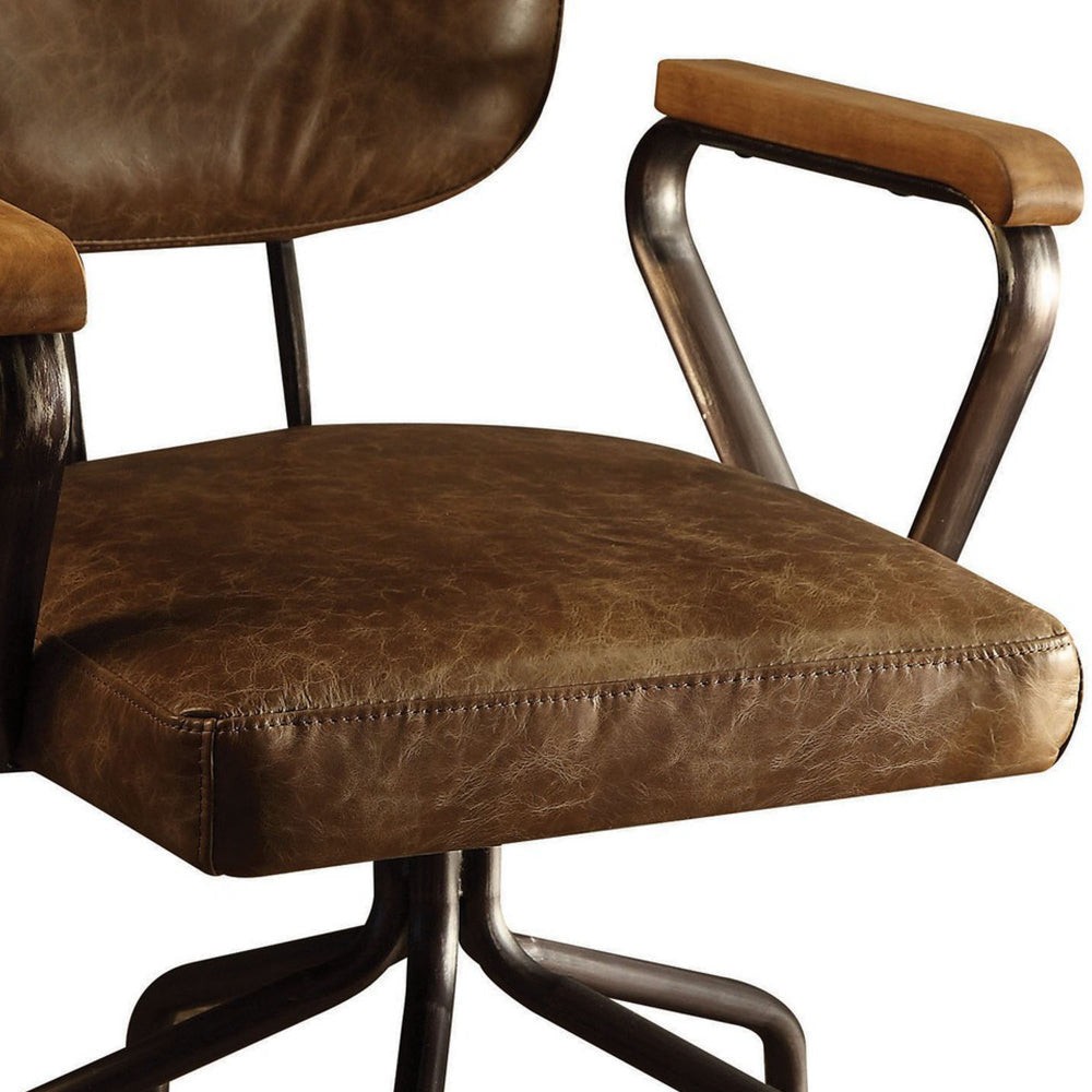 Leatherette Button Tufted Office Chair with 5 Caster Base Brown-ACME AMF-92410