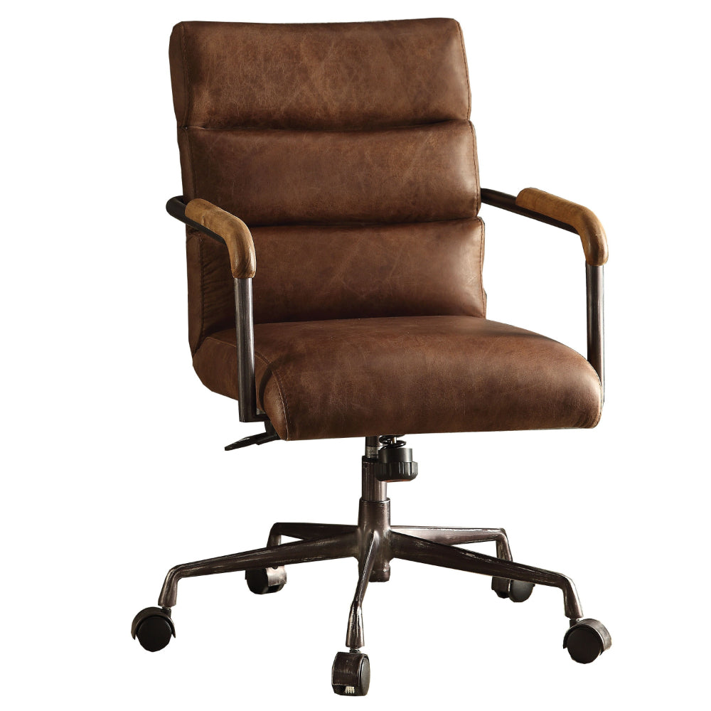 Metal & Top Grain Leather Executive Office Chair Retro Brown-ACME AMF-92414