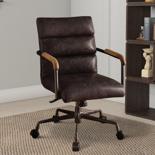 Metal & Leather Executive Office Chair, Antique Brown-ACME