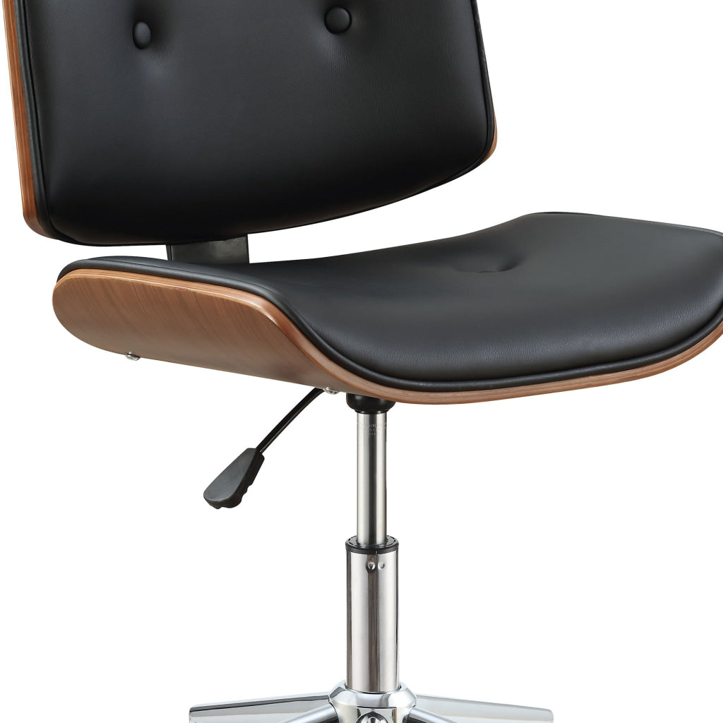 Wooden Back Armless Office Chair with Metal Star Base Black and Brown AMF-92418