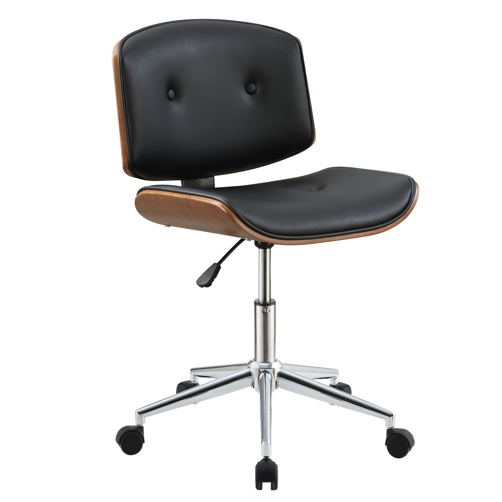 Wooden Back Armless Office Chair with Metal Star Base Black and Brown AMF-92418