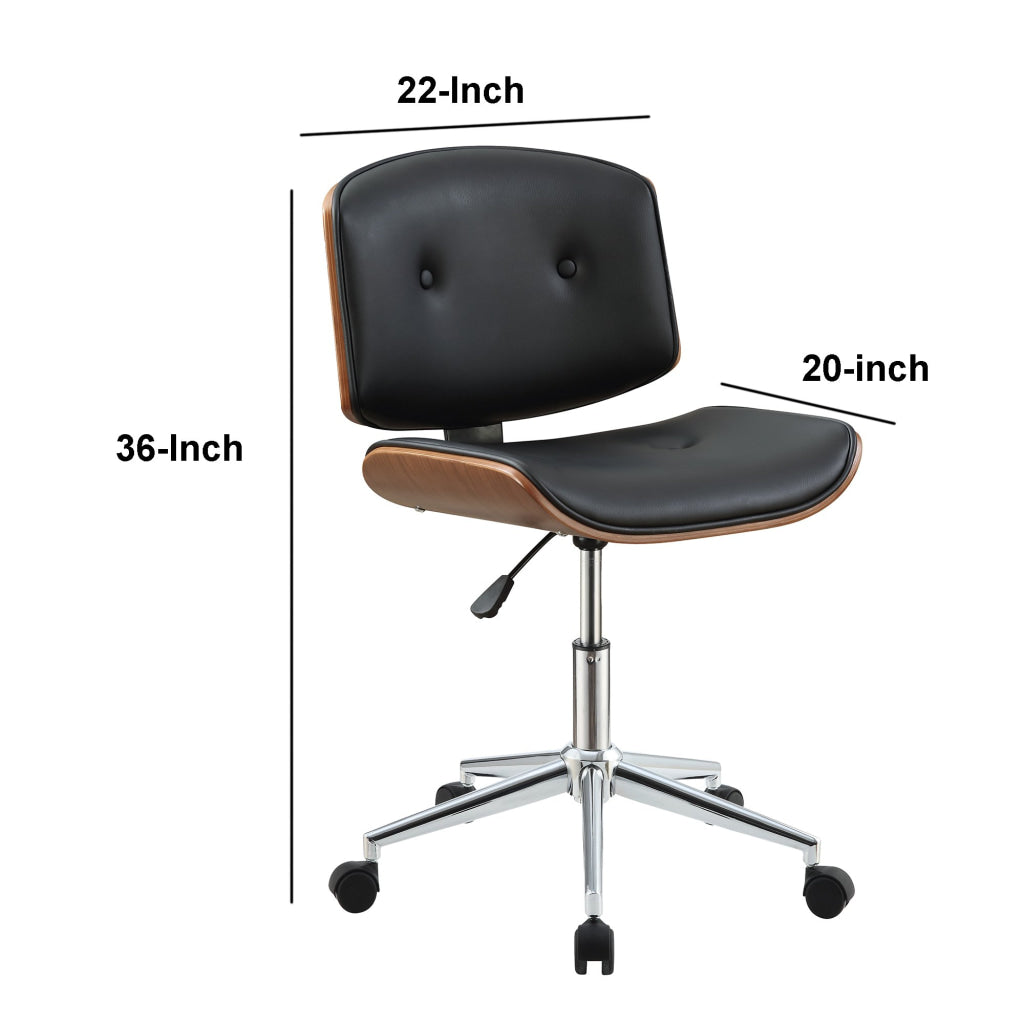 Wooden Back Armless Office Chair with Metal Star Base Black and Brown AMF-92418