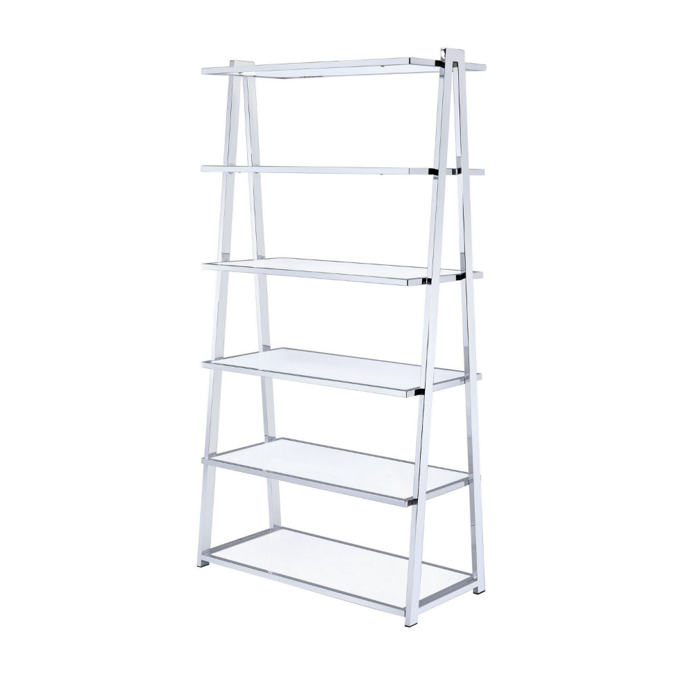 Metal Rectangular Bookshelf White High Gloss & Silver By Casagear Home AMF-92455