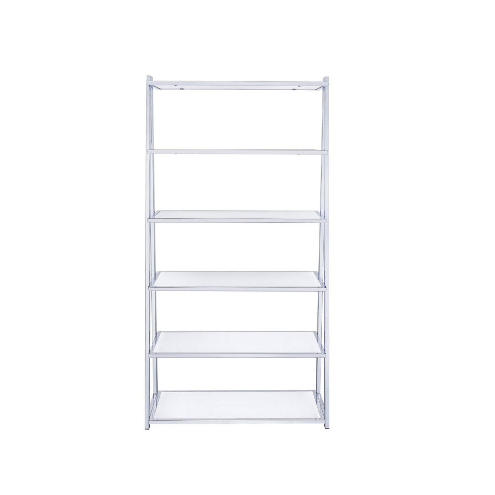 Metal Rectangular Bookshelf White High Gloss & Silver By Casagear Home AMF-92455