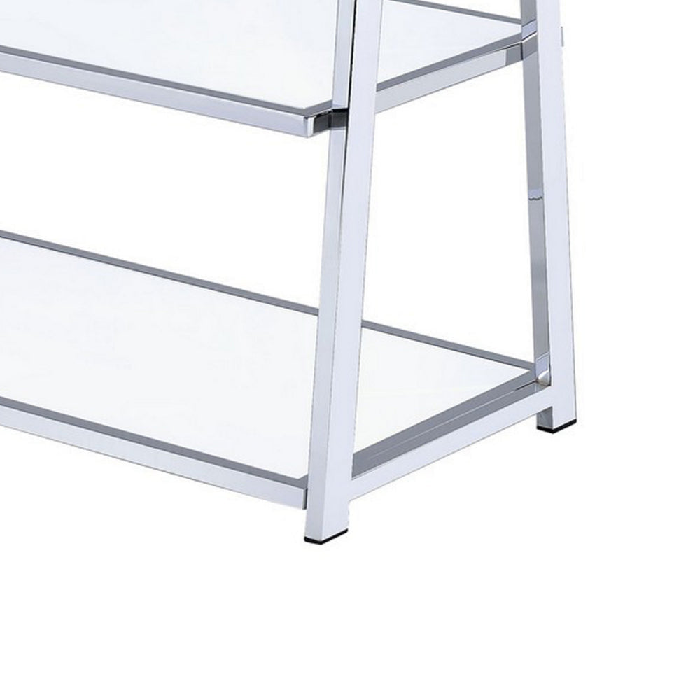 Metal Rectangular Bookshelf White High Gloss & Silver By Casagear Home AMF-92455