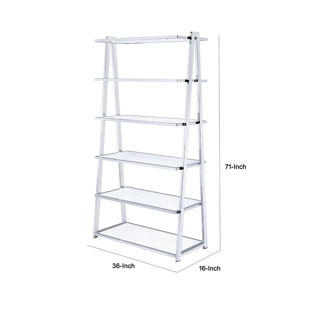 Metal Rectangular Bookshelf White High Gloss & Silver By Casagear Home AMF-92455