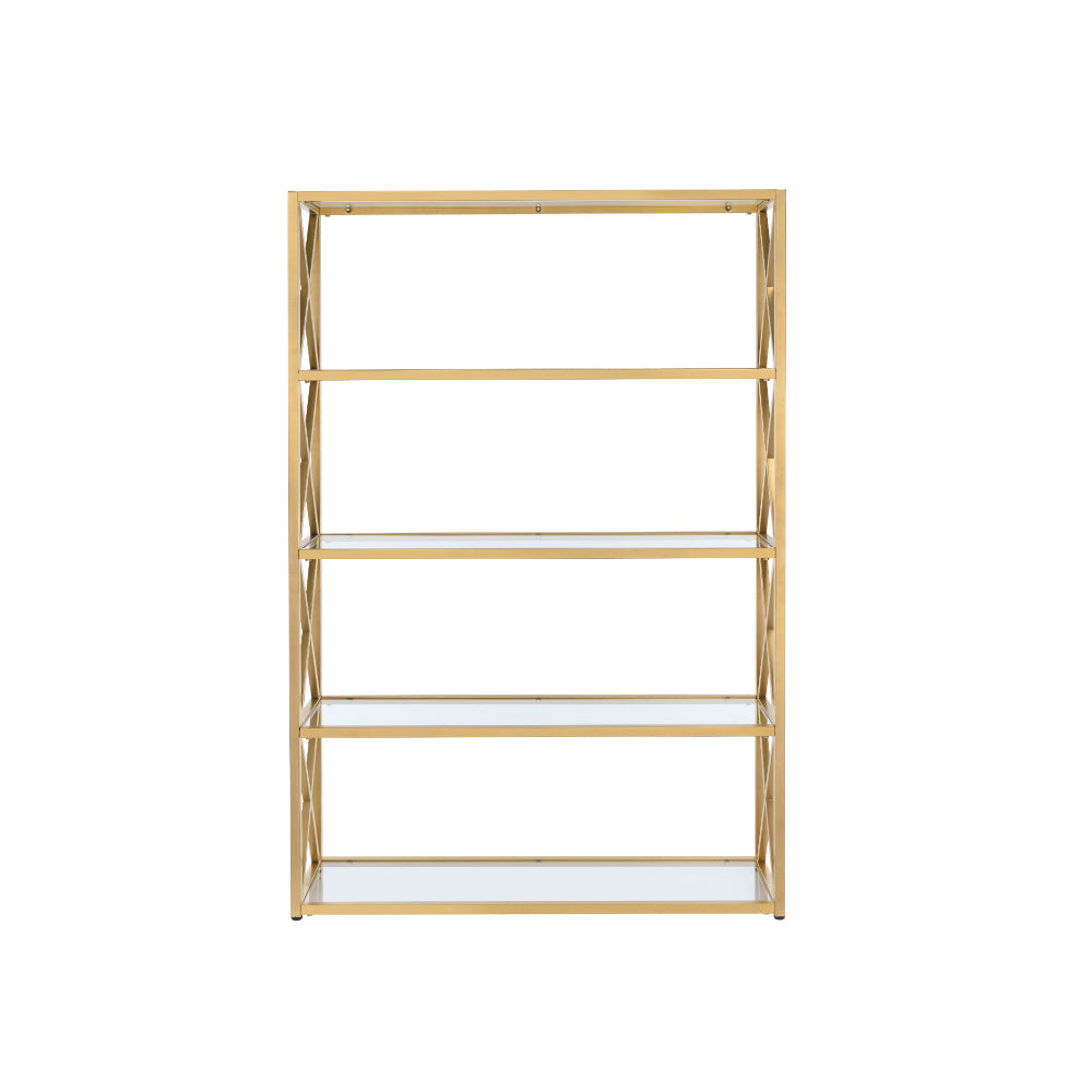 Glass & Metal Bookshelf With 5 Shelves Clear Glass & Gold By Casagear Home AMF-92460