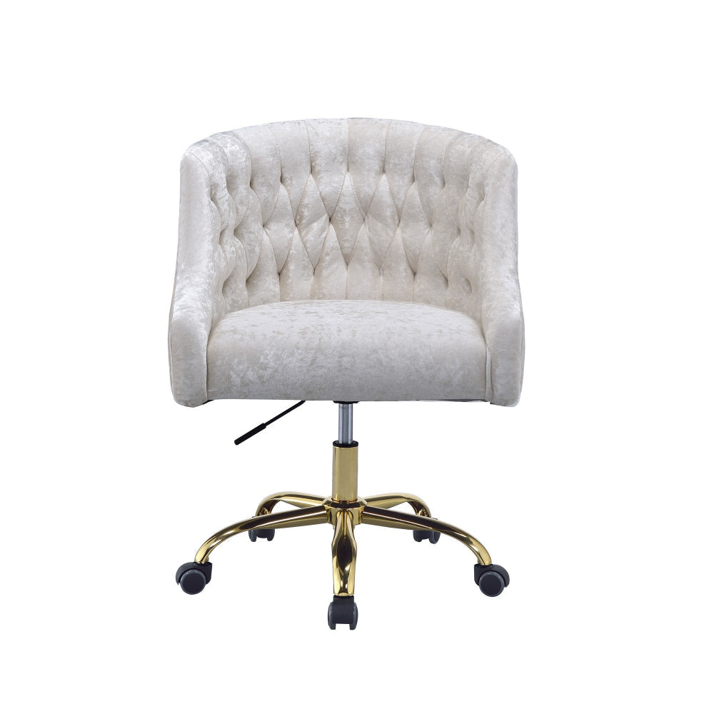 Swivel Velvet Upholstered Office Chair with Adjustable Height and Metal Base Cream and Gold - 92517 AMF-92517