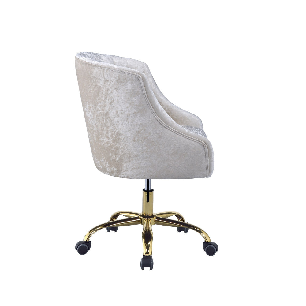 Swivel Velvet Upholstered Office Chair with Adjustable Height and Metal Base Cream and Gold - 92517 AMF-92517