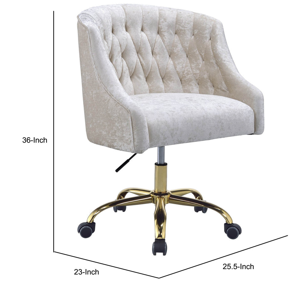 Swivel Velvet Upholstered Office Chair with Adjustable Height and Metal Base Cream and Gold - 92517 AMF-92517