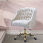 Swivel Velvet Upholstered Office Chair with Adjustable Height and Metal Base, Cream and Gold - 92517