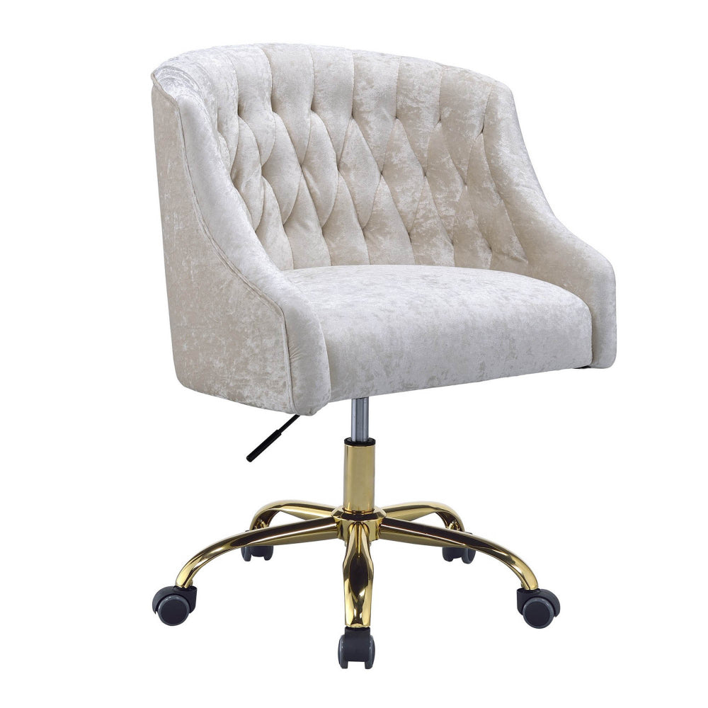 Swivel Velvet Upholstered Office Chair with Adjustable Height and Metal Base Cream and Gold - 92517 AMF-92517