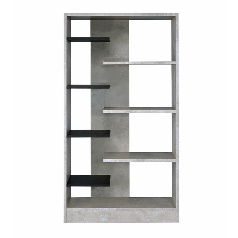 Faux Concrete and Wooden Bookcase with Open Shelves Gray and Black By Casagear Home AMF-92532