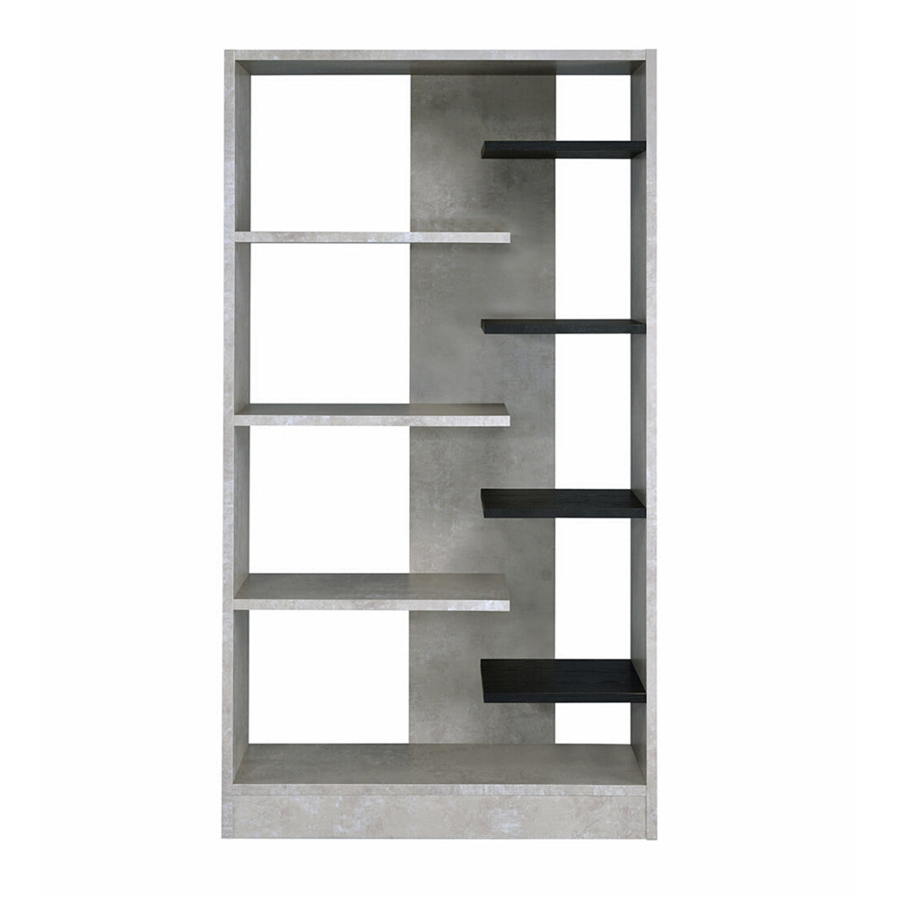 Faux Concrete and Wooden Bookcase with Open Shelves Gray and Black By Casagear Home AMF-92532