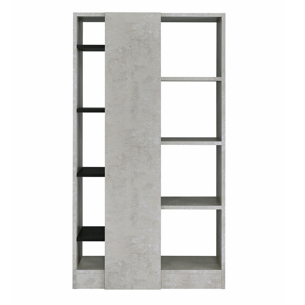 Faux Concrete and Wooden Bookcase with Open Shelves Gray and Black By Casagear Home AMF-92532