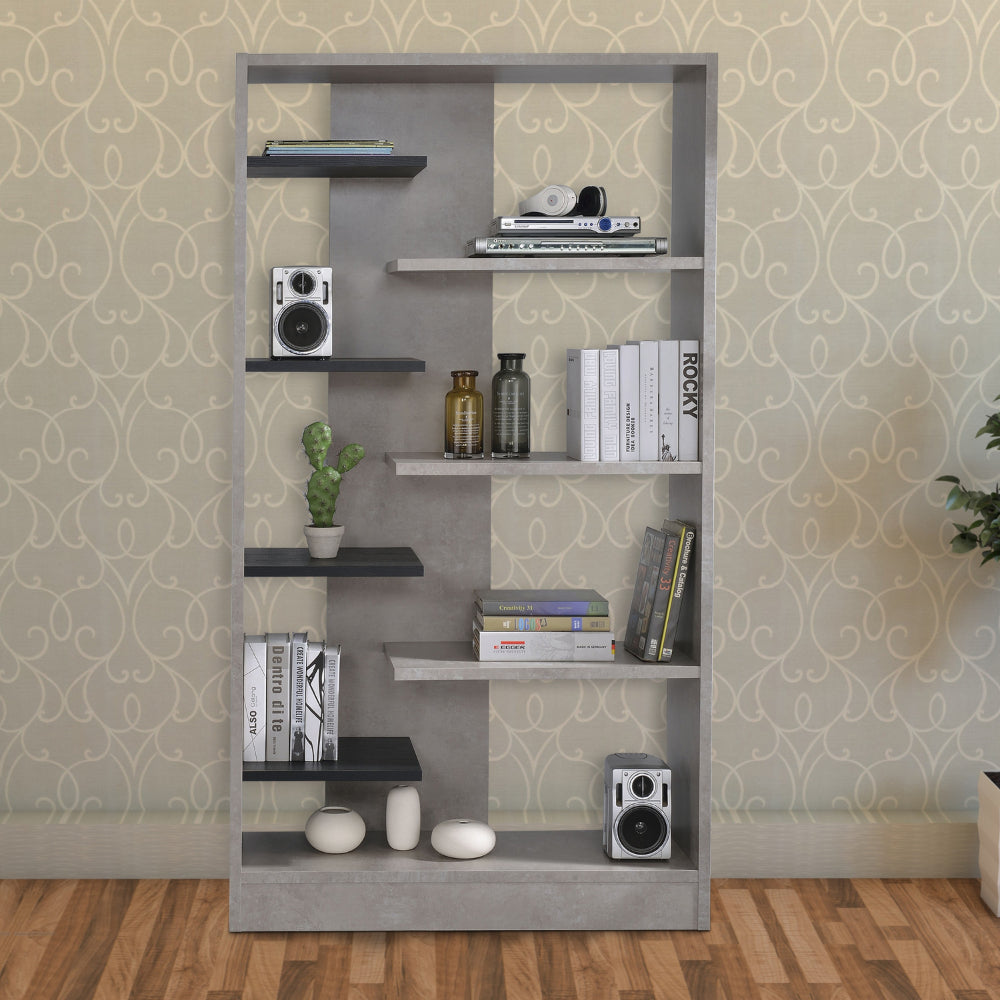 Faux Concrete and Wooden Bookcase with Open Shelves Gray and Black By Casagear Home AMF-92532