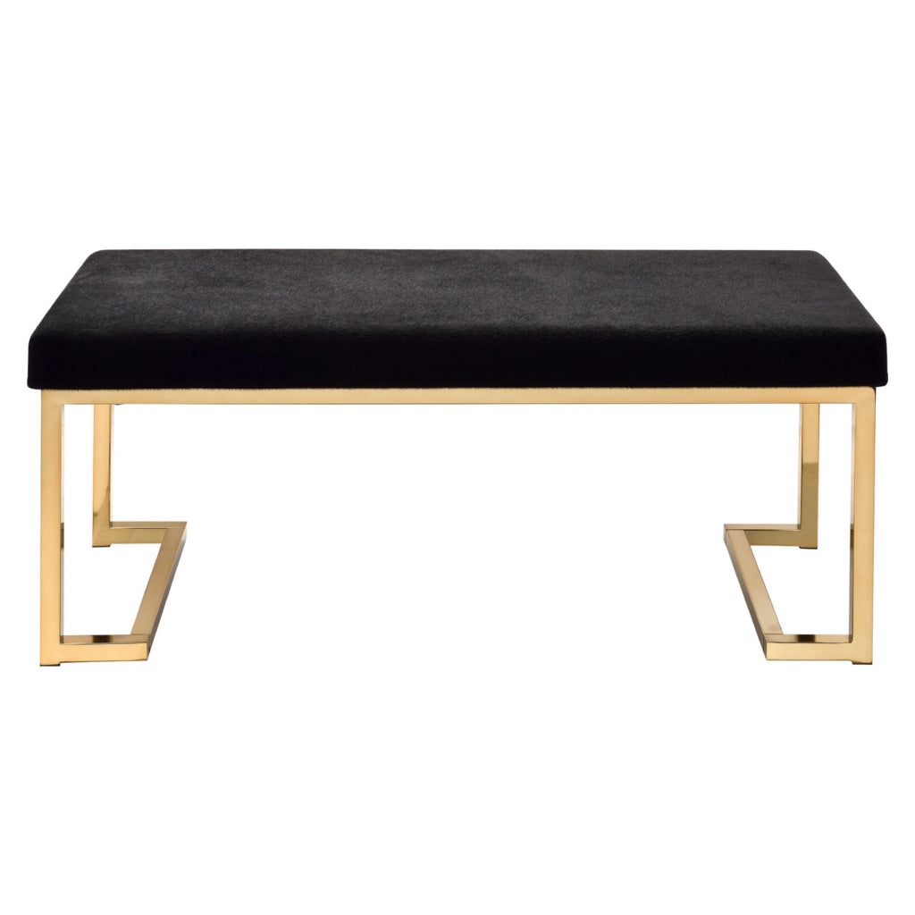 40’ Modern Bench with Metal Base and Cushioned Seat Black and Gold By ACME AMF-96595