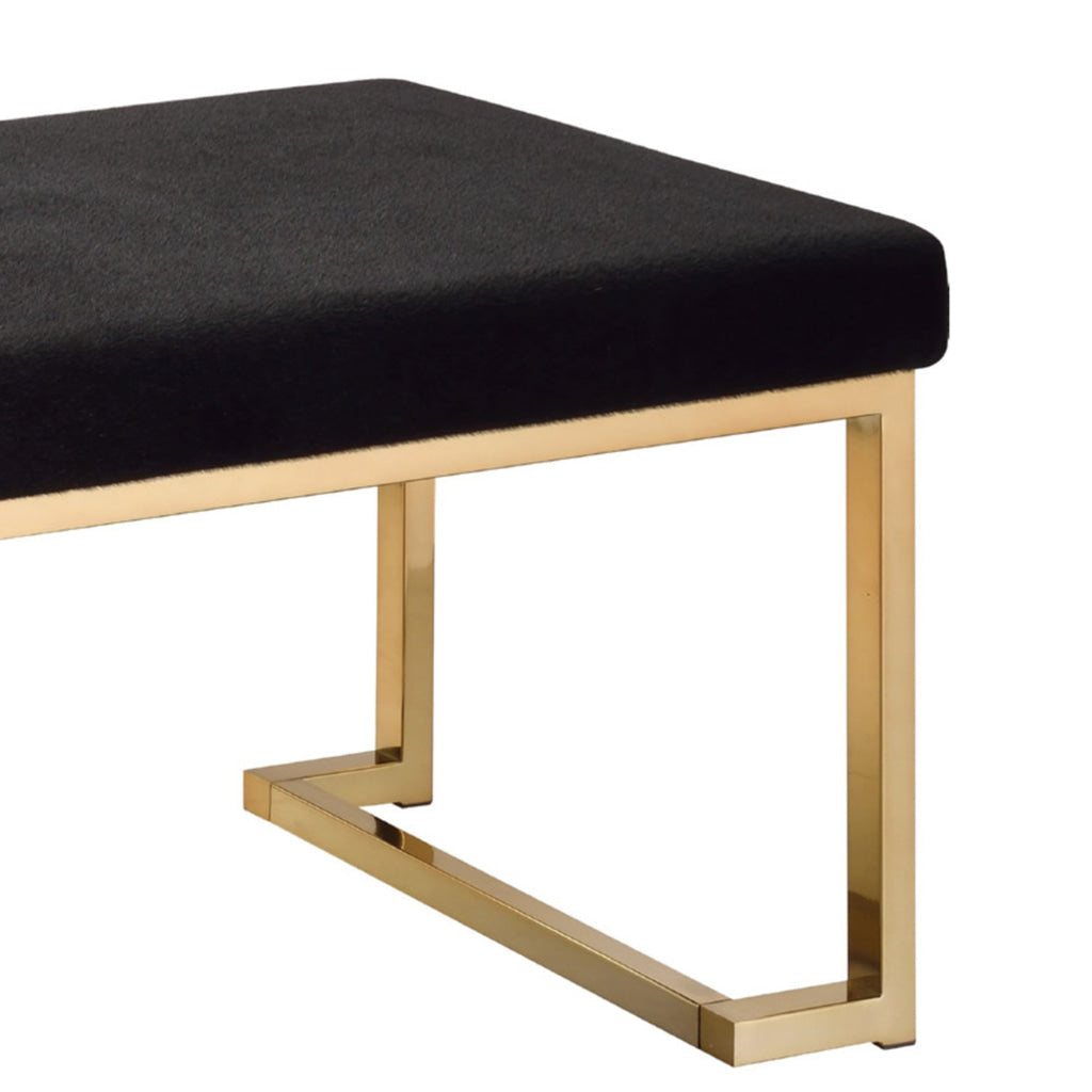 40’ Modern Bench with Metal Base and Cushioned Seat Black and Gold By ACME AMF-96595