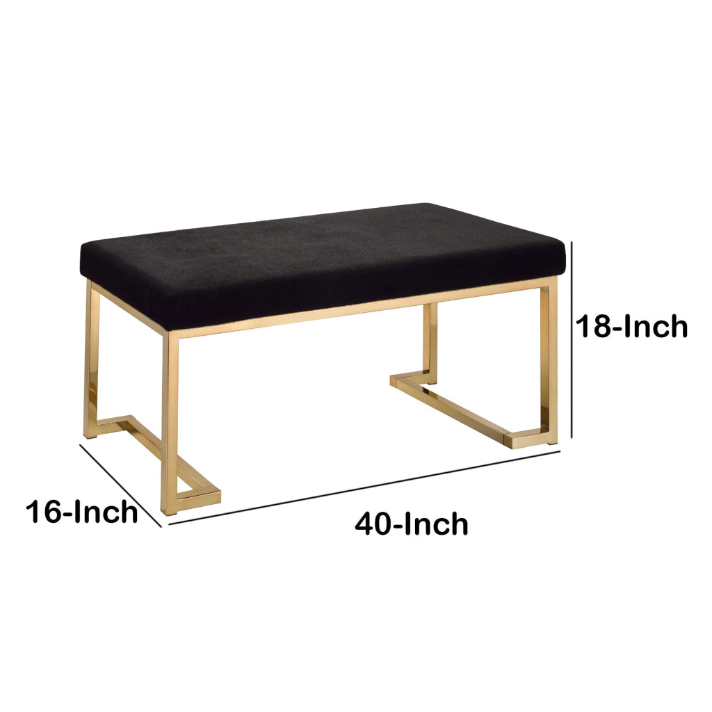 40’ Modern Bench with Metal Base and Cushioned Seat Black and Gold By ACME AMF-96595