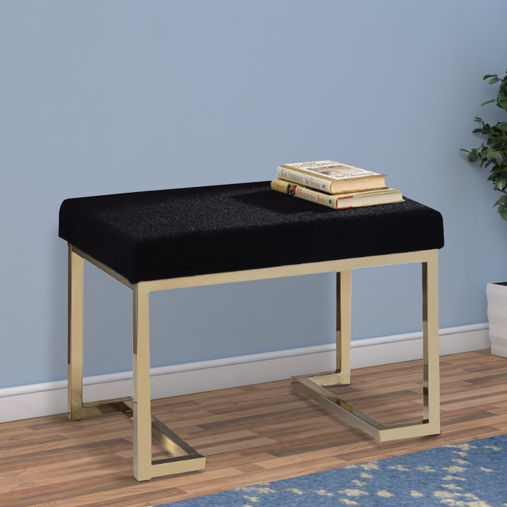 Ottoman, Black Fabric & Gold By Casagear Home