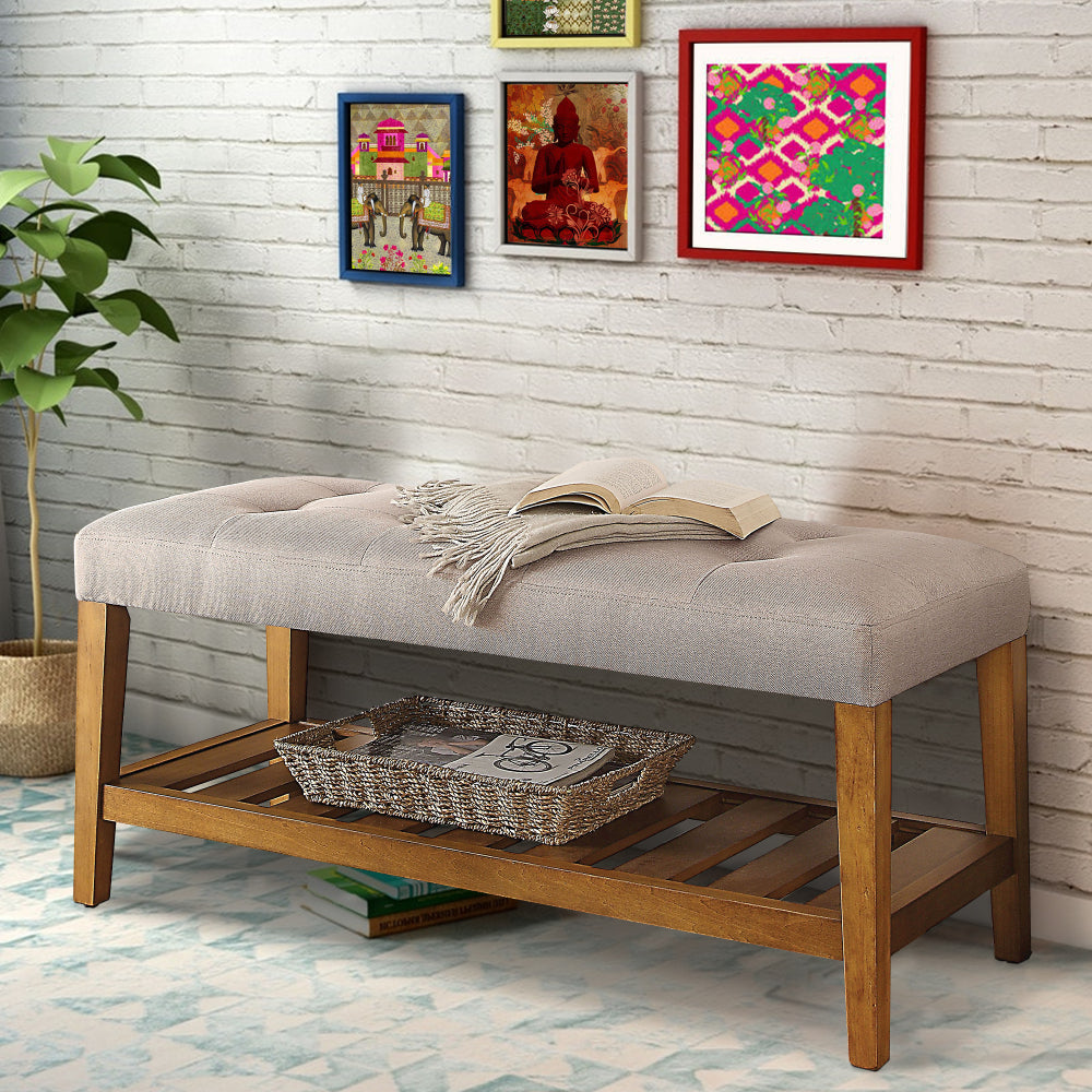 Wooden Bench, Light Gray & Oak By ACME