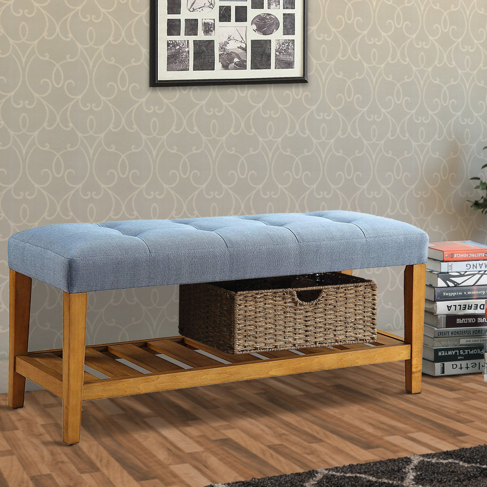 Wooden Bench, Blue & Oak By Casagear Home