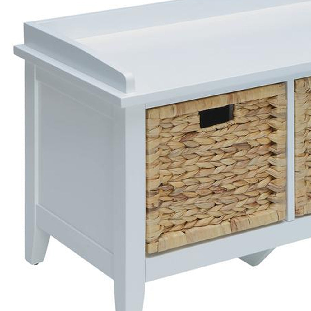 Rectangular Wooden Bench with Three Storage Baskets White and Beige AMF-96759