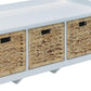 Rectangular Wooden Bench with Three Storage Baskets White and Beige AMF-96759