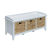 Rectangular Wooden Bench with Three Storage Baskets White and Beige AMF-96759