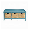 Rectangular Wooden Storage Bench with Rattan Like Weaved 3 Drawers Blue AMF-96761