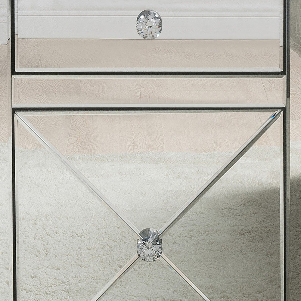 Wood & Mirror Nightstand with Crystal Inserts Silver AMF-97026