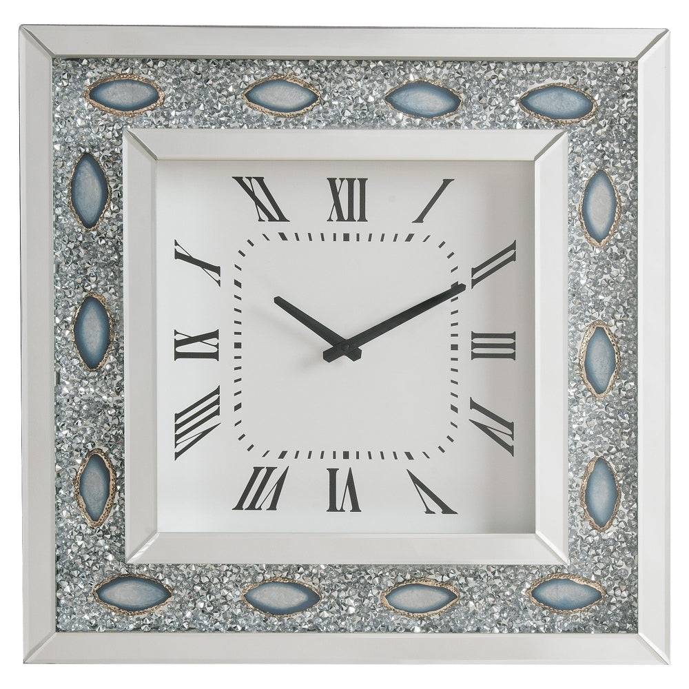 Square Shaped Wall Clock with Faux Agate Stones Silver AMF-97047