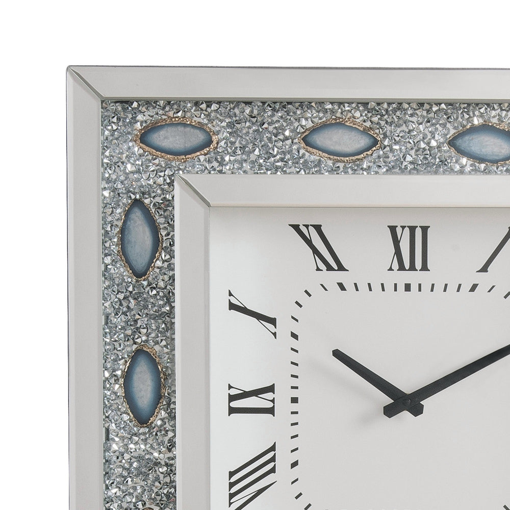 Square Shaped Wall Clock with Faux Agate Stones Silver AMF-97047