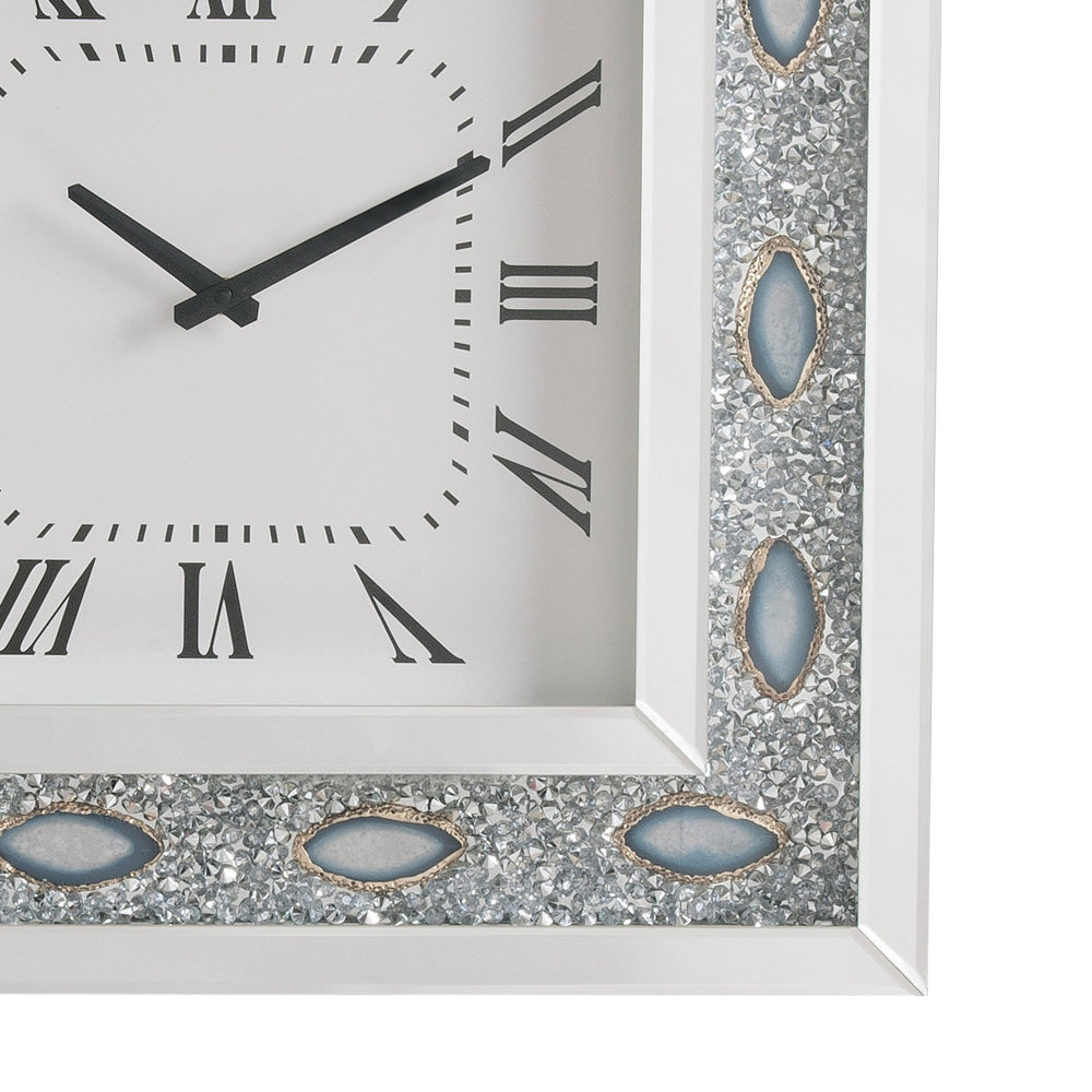 Square Shaped Wall Clock with Faux Agate Stones Silver AMF-97047