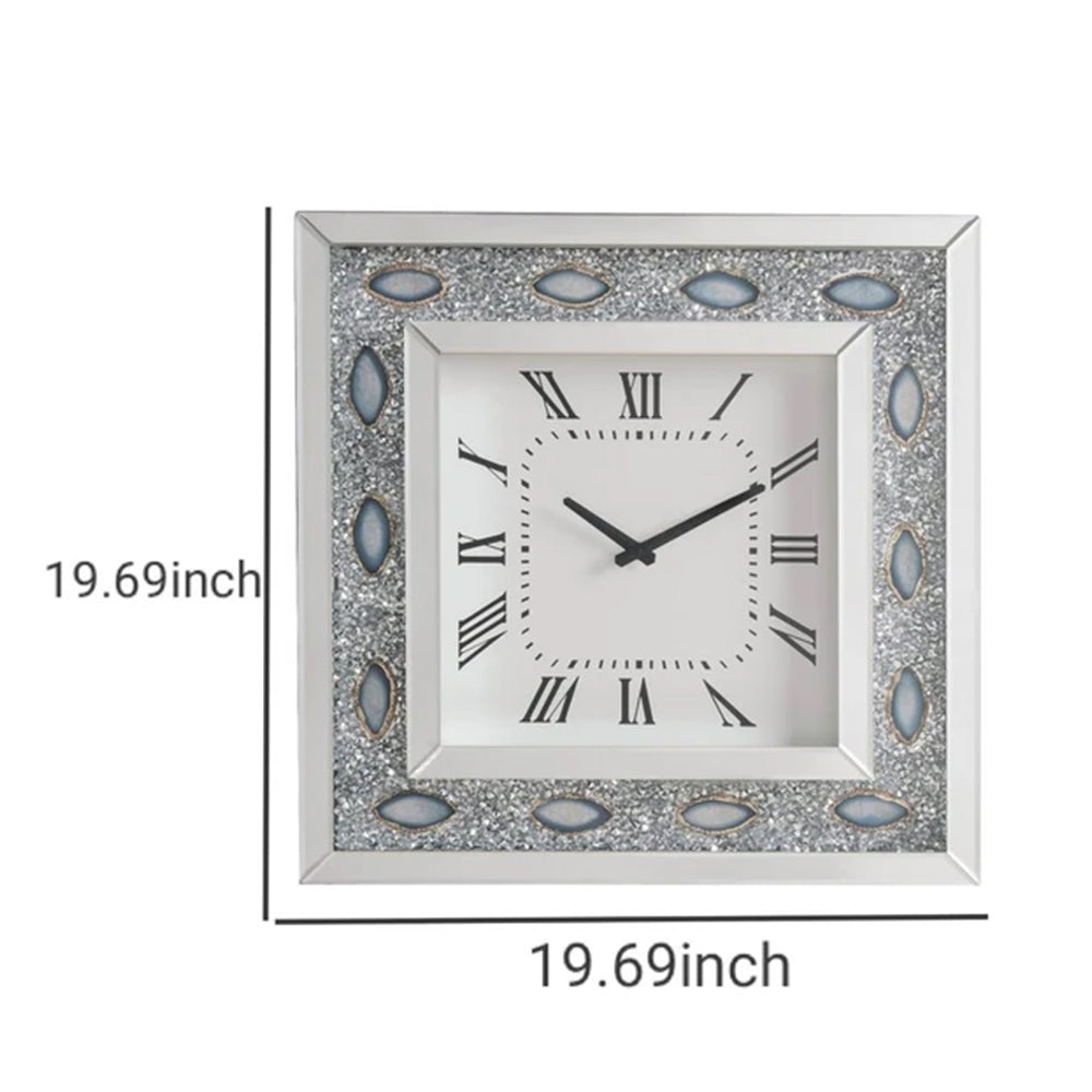 Square Shaped Wall Clock with Faux Agate Stones Silver AMF-97047