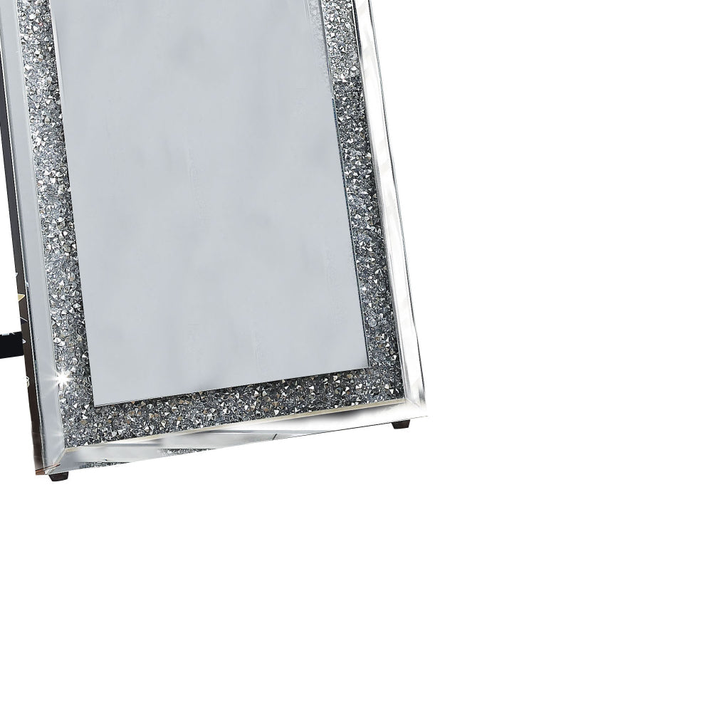 Faux Crystal Accented Wooden Floor Mirror Clear and Silver By Casagear Home AMF-97156