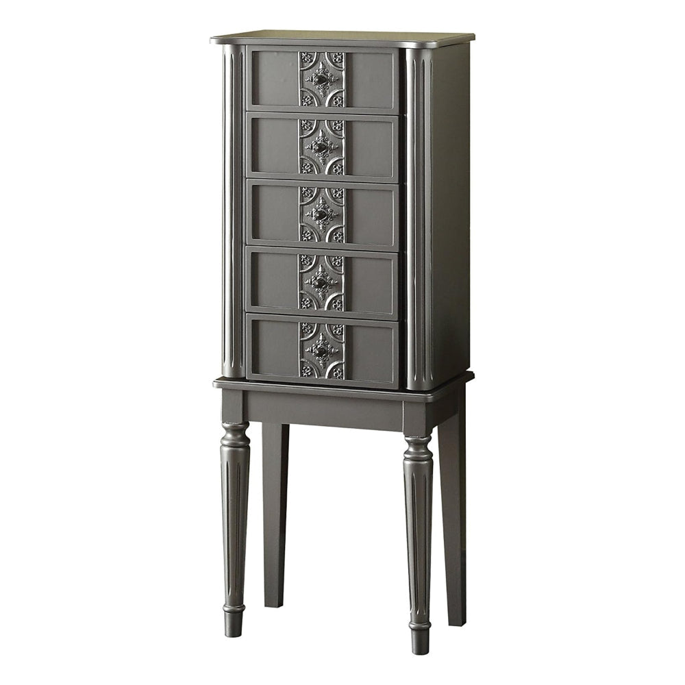 Wood Jewelry Armoire With 5 Drawers in Silver AMF-97168